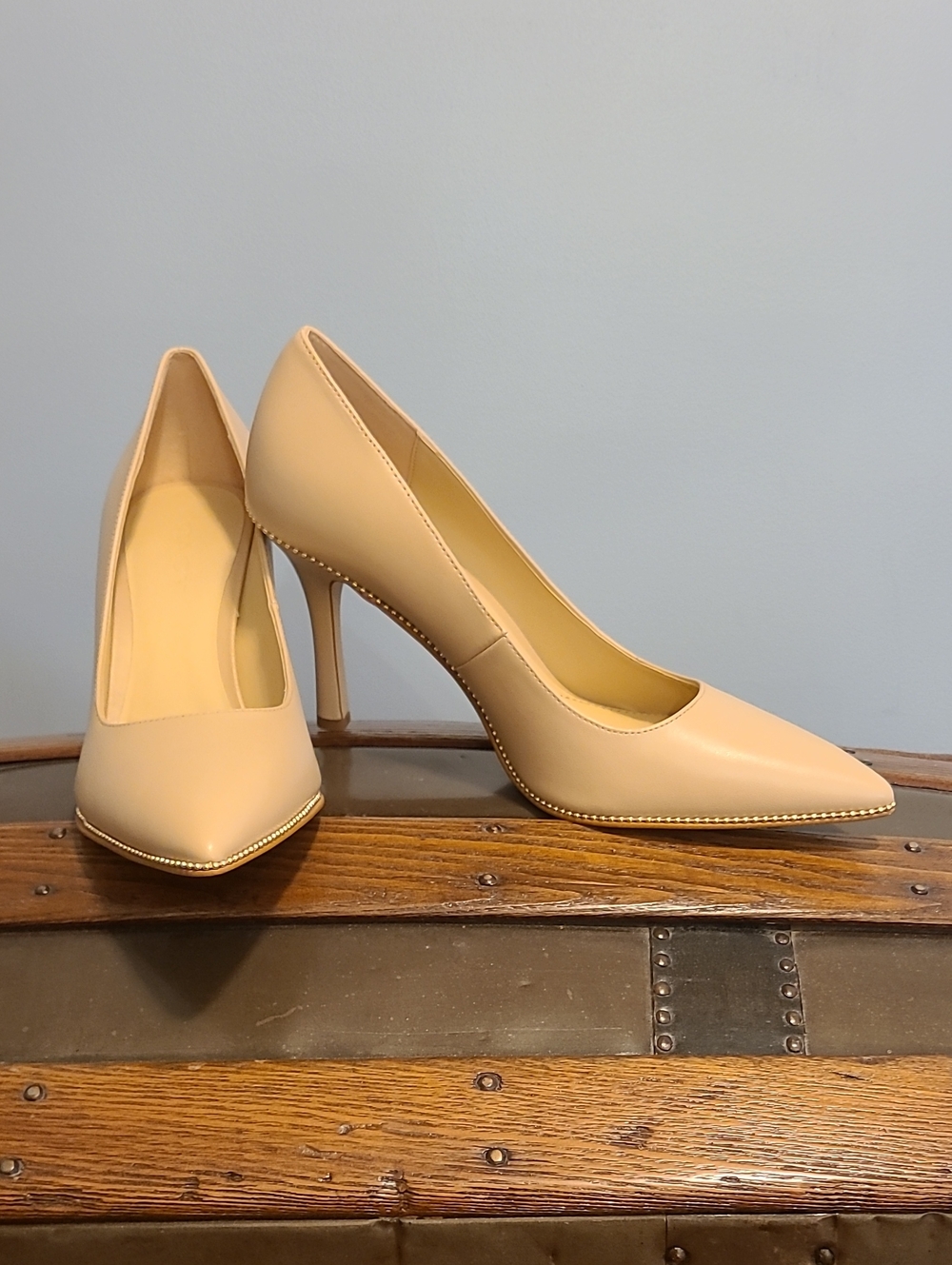 Coach  Pale Blush (Beige) Pointed-Toe Samantha Lthr Stiletto Pumps, Sz 9